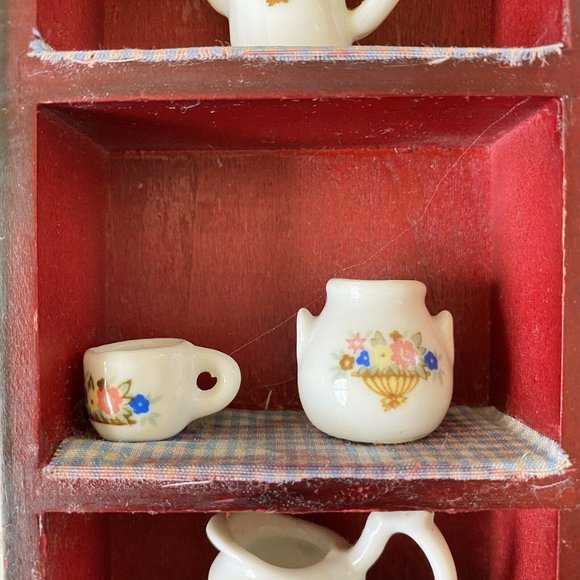 Miniature Dollhouse Wood Cupboard with Ceramic  Pitcher Jar Cup - Picture 7 of 11